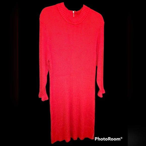 Dress RED HOT sweater dress long sleeved with ruffles at wrists size xl - Picture 1 of 7